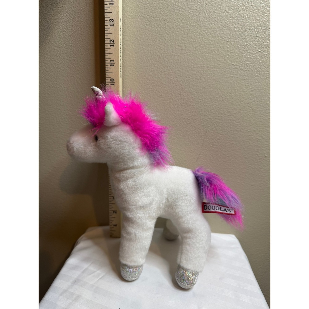 Douglas Toys‎ White Unicorn Plush Pink Purple Hair Silver Glitter Hooves 10"
